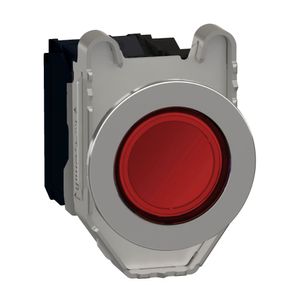 Botão luminoso faceado ø30mm metálico, retorno por mola, vermelho, na+nf, 24vca/cc